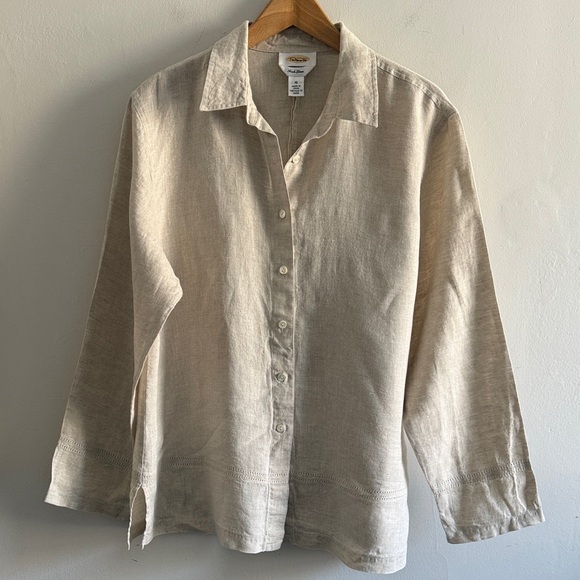 Talbots Natural Irish Linen Collared Shirt US16 - Picture 2 of 6